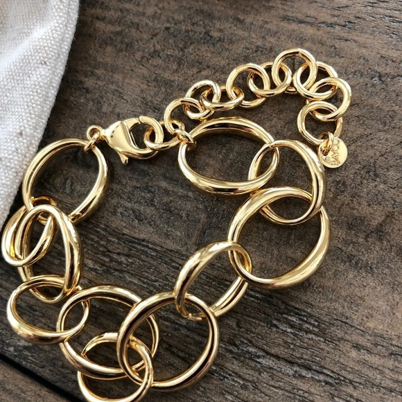 New Box of Style BaYou With Love Chain Link Bracelet 14k gold plated Jewelry NWT - Picture 2 of 4